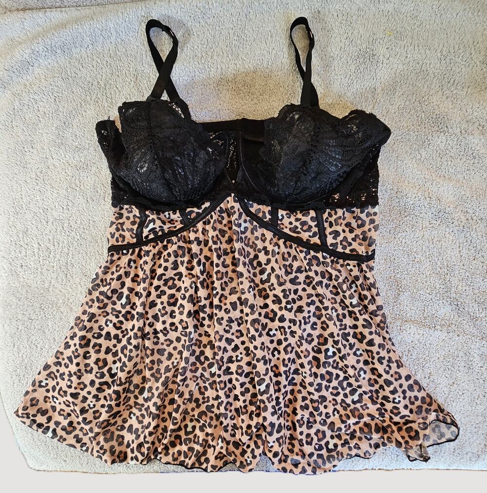 Plus Size 2X Leopard Print Babydoll Lingerie